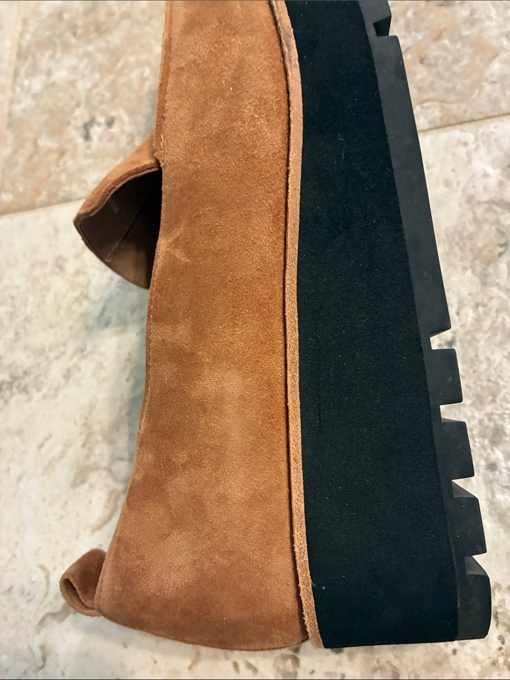 Eileen Fisher Ells Suede Platform Loafer in Camel Chunky Black Sole Shoes SZ 9 - Picture 11 of 11